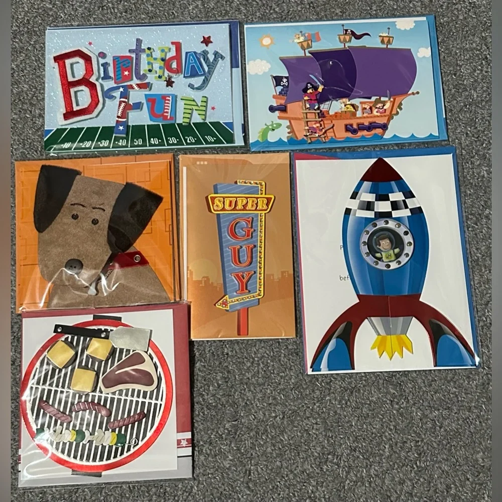 Lot of 6 Hallmark Birthday Cards NOS Football BBQ Dog Space Pirate Boy Men Son